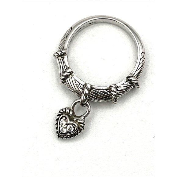 Judith Ripka Sterling Silver 925 CZ Dangle Heart Charm Ring Sz 9 - Picture 6 of 9